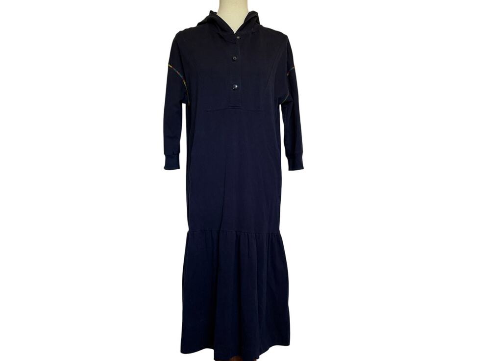 MDRN Cotton Maxi Hooded Dress - Navy Blue - Size Large